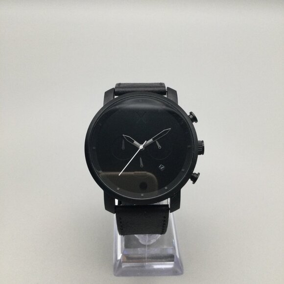 MVMT Chronograph Watch Men 45mm Ink Black Date 50M Leather Band New Battery - Picture 2 of 16